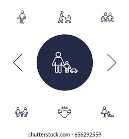 Set Of 6 Relatives Outline Icons Set.Collection Of Grandfather, Playing, Couple Elements.