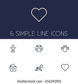 Set Of 6 Relatives Outline Icons Set.Collection Of Diaper, Care, Soul And Other Elements.