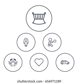 Set Of 6 Relatives Outline Icons Set.Collection Of Crib, Boy, Care And Other Elements.