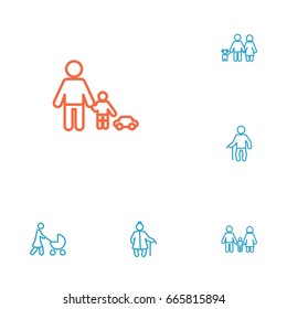 Set Of 6 Relatives Outline Icons Set.Collection Of Stroller, Grangmother, Family And Other Elements.