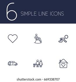 Set Of 6 Relatives Outline Icons Set.Collection Of Lovers, Crawling Kid, Soul And Other Elements.