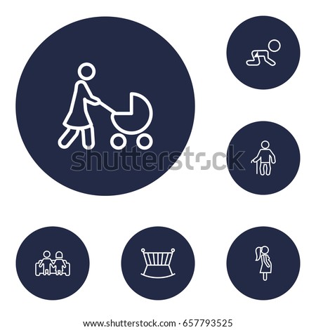 Set Of 6 Relatives Outline Icons Set.Collection Of Crib, Grandfather, Pregnant Woman Elements.