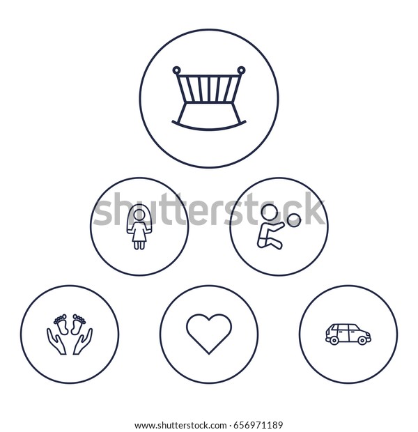 Set Of 6 Relatives Outline Icons\
Set.Collection Of Crib, Boy, Care And Other\
Elements.