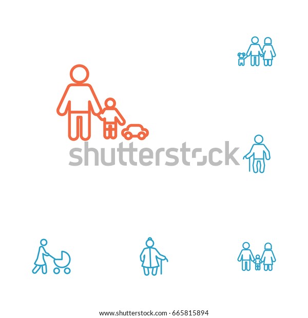 Set Of 6\
Relatives Outline Icons Set.Collection Of Stroller, Grangmother,\
Family And Other Elements.