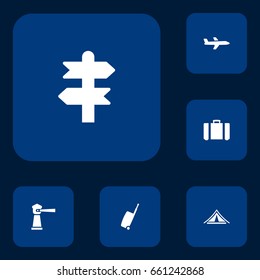 Set Of 6 Relax Icons Set.Collection Of Arrows, Aircraft, Seamark And Other Elements.