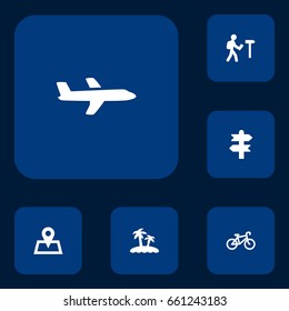 Set Of 6 Relax Icons Set.Collection Of Palm, Bike, Traveler And Other Elements.