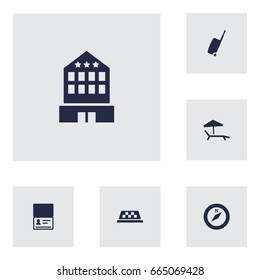 Set Of 6 Relax Icons Set.Collection Of Building, Baggage, Citizenship And Other Elements.