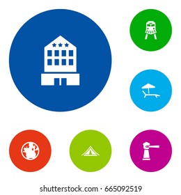 Set Of 6 Relax Icons Set.Collection Of Seamark, Booth, Building And Other Elements.