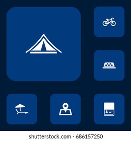 Set Of 6 Relax Icons Set.Collection Of Booth, Location, Chaise Longue And Other Elements.