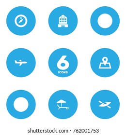 Set Of 6 Relax Icons Set.Collection Of Direction, Chaise Longue, Building And Other Elements.