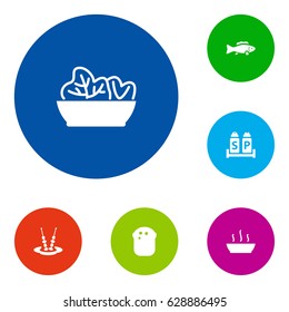 Set Of 6 Restaurant Icons Set.Collection Of Tuna, Food, Canape And Other Elements.