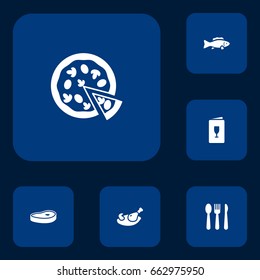 Set Of 6 Restaurant Icons Set.Collection Of Silverware, Pepperoni, Alcohol And Other Elements.