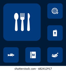 Set Of 6 Restaurant Icons Set.Collection Of Tuna, Alcohol, Pepperoni And Other Elements.
