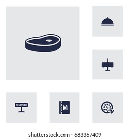 Set Of 6 Restaurant Icons Set.Collection Of Registered, Pepperoni, Meat And Other Elements.
