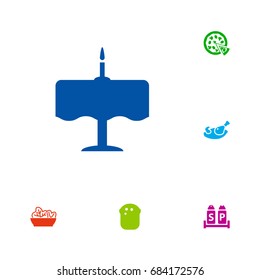 Set Of 6 Restaurant Icons Set.Collection Of Baguette, Grill, Condiments And Other Elements.
