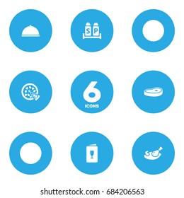 Set Of 6 Restaurant Icons Set.Collection Of Alcohol, Pepperoni, Condiments And Other Elements.