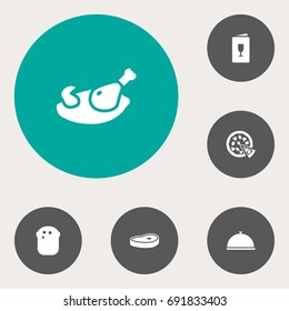 Set Of 6 Restaurant Icons Set.Collection Of Alcohol, Grill, Tray And Other Elements.