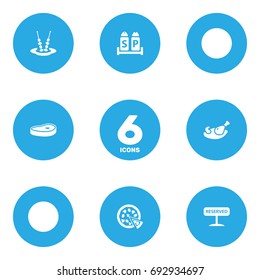 Set Of 6 Restaurant Icons Set.Collection Of Registered, Canape, Meat And Other Elements.