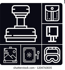 Set of 6 retro outline icons such as lightbox, stamp, picture, goggles, pocket
