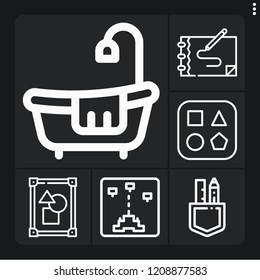 Set of 6 retro outline icons such as shapes, pocket, frame, sketch, game