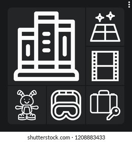 Set of 6 retro outline icons such as christmas, floor, luggage, goggles, books