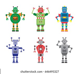 Set of 6 Robots - Vector Digital Illustration
