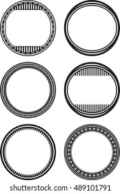 Set of 6 round frames or templates for rubber stamps