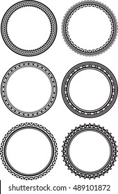 Set of 6 round frames or templates for rubber stamps