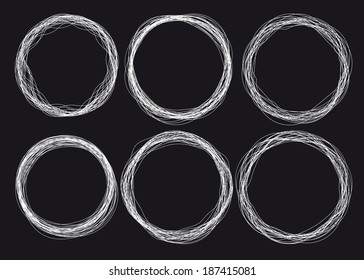 Set of 6 round grunge frames on the black background