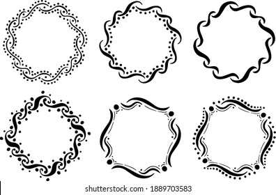 Set of 6 round vector decorations. Collection of vintage elegant circular borders.