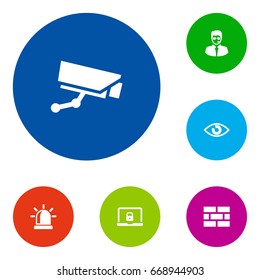 Set Of 6 Safety Icons Set.Collection Of Security Man, Alarm, Look And Other Elements.