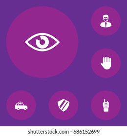 Set Of 6 Safety Icons Set.Collection Of Look, Security Man, Protection And Other Elements.