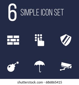 Set Of 6 Safety Icons Set.Collection Of Keypad, Fence, Camera And Other Elements.