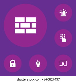 Set Of 6 Safety Icons Set.Collection Of Notebook, Remote, Key And Other Elements.