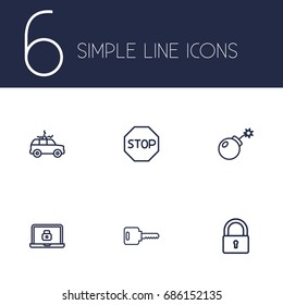 Set Of 6 Safety Outline Icons Set.Collection Of No Entry, Dynamite, Lock And Other Elements.
