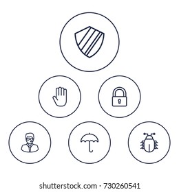 Set Of 6 Safety Outline Icons Set.Collection Of Bodyguard, Protection, Virus And Other Elements.