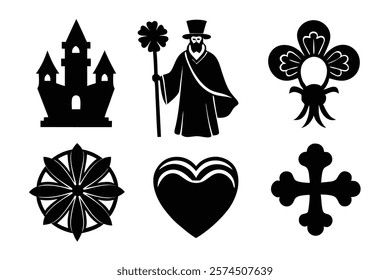 set of 6 Saint Patrick himself silhouette vector cartoon illustration