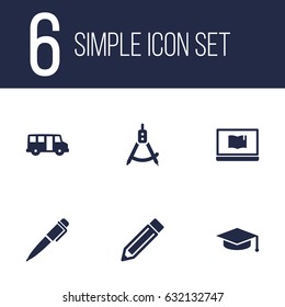 Set Of 6 Science Icons Set.Collection Of Ink, Drawing Tool, Notebook And Other Elements.