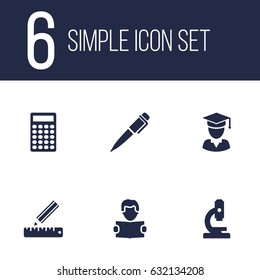 Set Of 6 Science Icons Set.Collection Of Diplomaed Male, Reading, Microbiology And Other Elements.