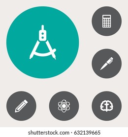 Set Of 6 Science Icons Set.Collection Of Calculate, Molecule, Drawing Tool And Other Elements.
