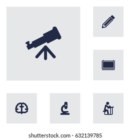 Set Of 6 Science Icons Set.Collection Of Marrow, Binoculars, Microbiology And Other Elements.