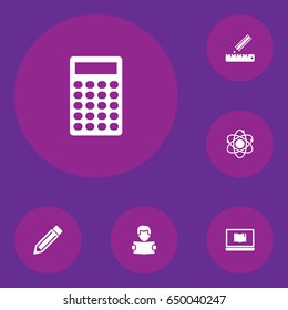 Set Of 6 Science Icons Set.Collection Of Notebook, Pencil, Reading And Other Elements.