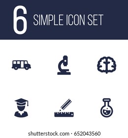Set Of 6 Science Icons Set.Collection Of Microbiology, Marrow, Diplomaed Male And Other Elements.