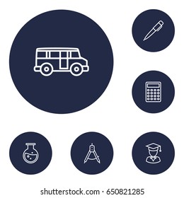 Set Of 6 Science Outline Icons Set.Collection Of Compass, Graduated, Test Tube And Other Elements.