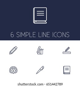 Set Of 6 Science Outline Icons Set.Collection Of Pencil, Pen, Brain And Other Elements.