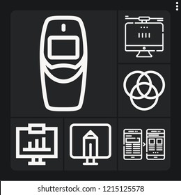 Set of 6 screen outline icons such as nokia, monitor, rgb, analytics, computer