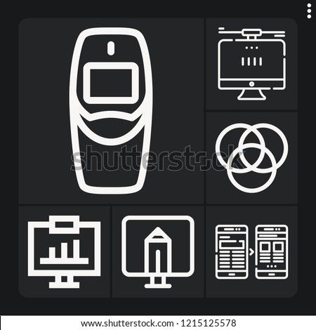Set of 6 screen outline icons such as nokia, monitor, rgb, analytics, computer