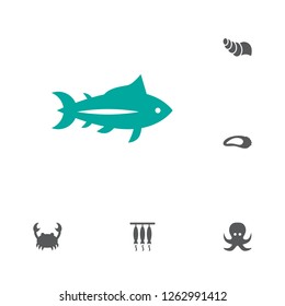 Set of 6 sea icons set. Collection of oyster, conch, crab and other elements.
