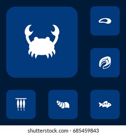 Set Of 6 Sea Icons Set.Collection Of Beefsteak, Smoked, Lobster And Other Elements.