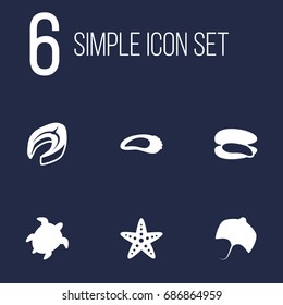 Set Of 6 Seafood Icons Set.Collection Of Asteroid, Tortoise, Stingray And Other Elements.